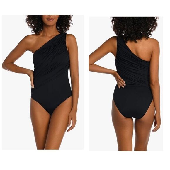 La Blanca Womens Island Goddess Shirred One Shoulder One Piece Swimsuit - Picture 1 of 9